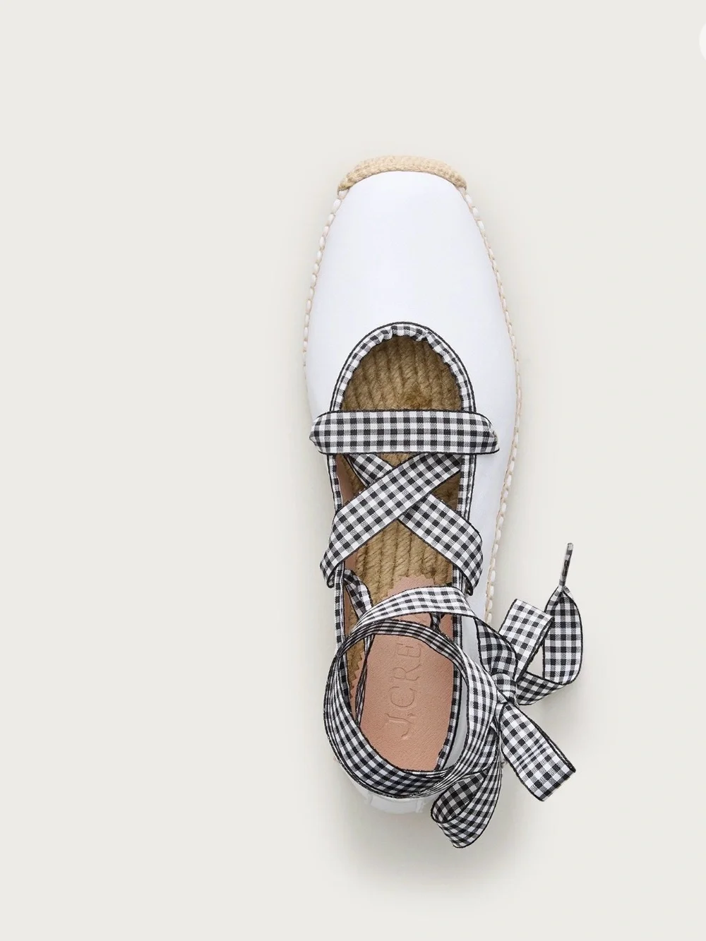 J.Crew Sophie Lace-Up Espadrilles NWT White Gingham Adjustable Ribbon Size 8